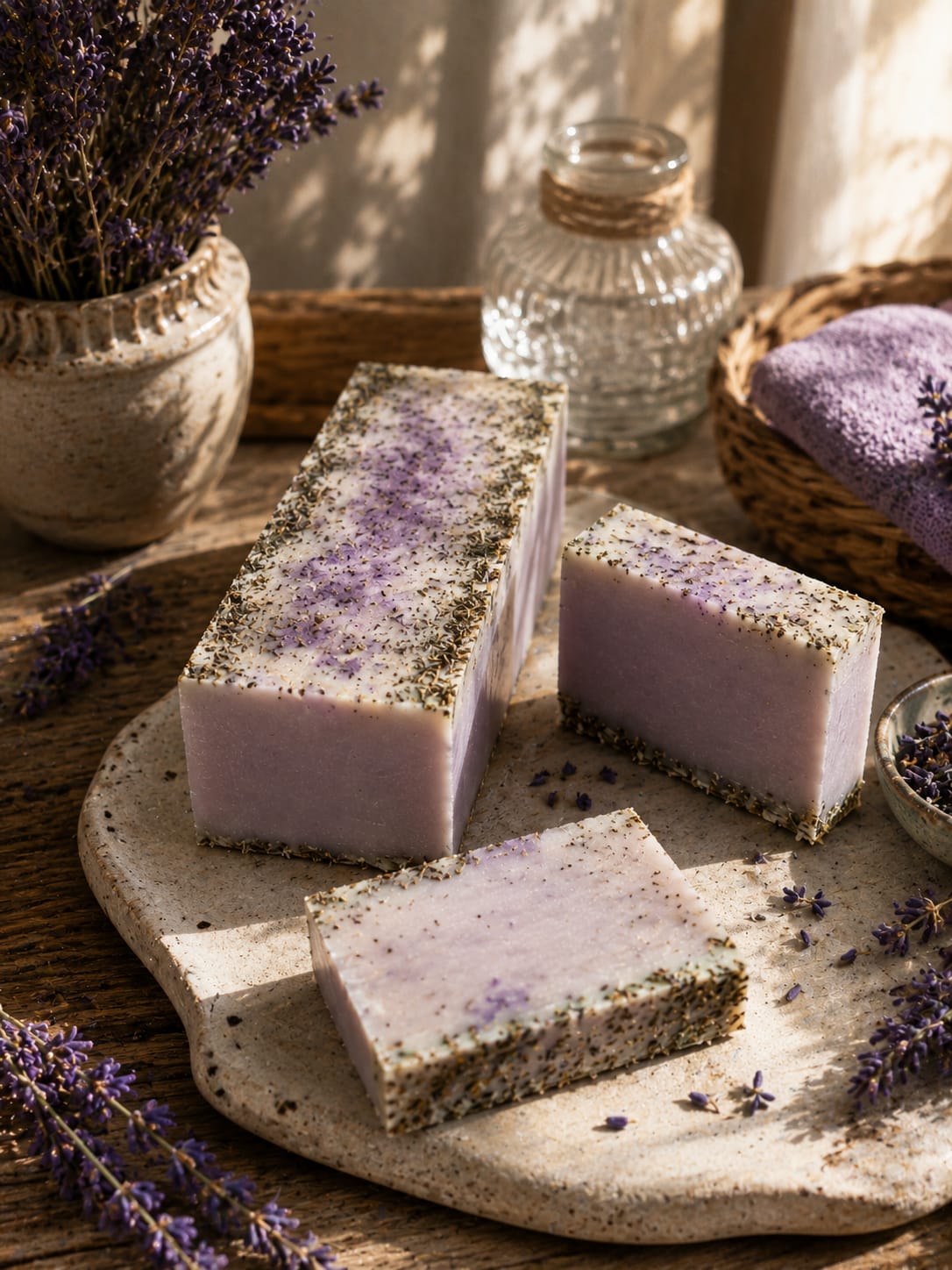 Jabón artesanal de lavanda y miel natural, elaborado a mano